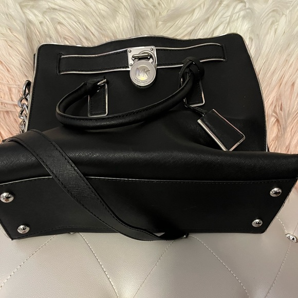 Michael Kors Hamilton Specchio Leather Black Silver Trim Handbag Tote - Picture 4 of 13